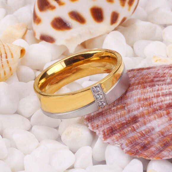 Stainless Steel Cubic Zirconia Two Tone Promise Rings - Picture 2 of 3